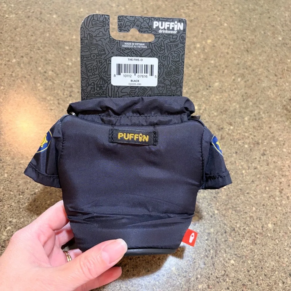 Puffin Drinkwear The Five-O Police Uniform Can Cooler Insulator Black DJ2005-090